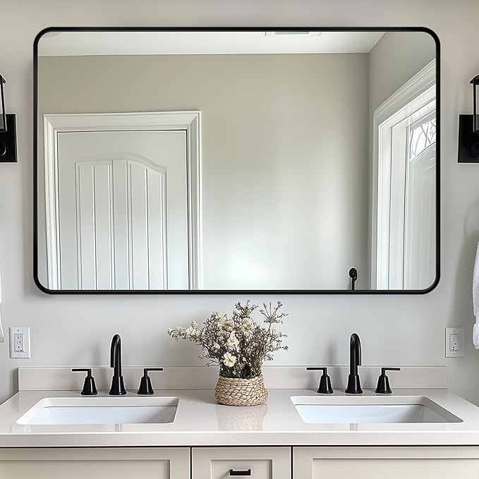 Bathroom Mirror, Rectangular Aluminum Alloy Frame Contemporary Hanging Mirror by ladynow