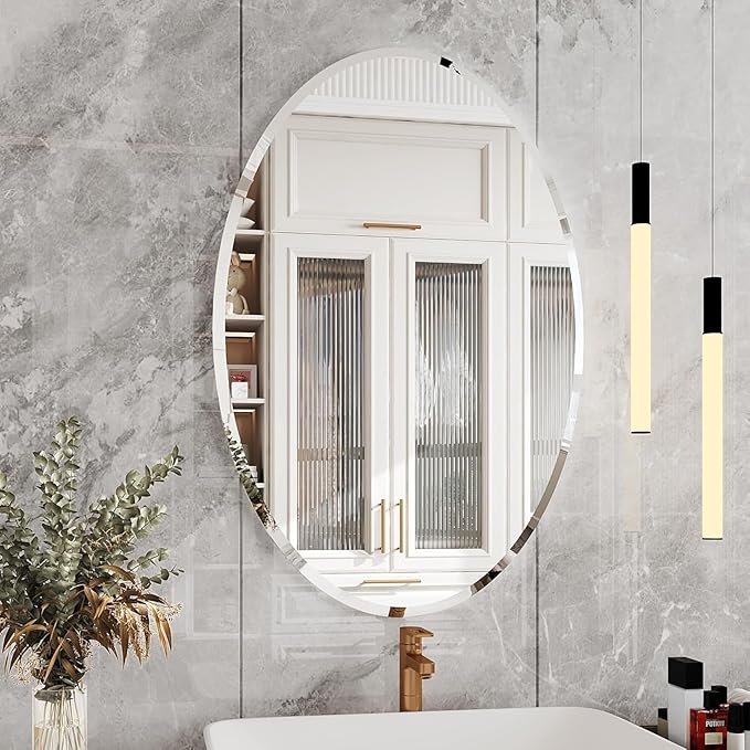 KOHROS Frameless Oval Mirror 20" x 28" Bathroom Wall Mirror w/Polished Beveled by KOHROS