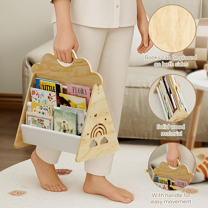 Wood Kids Bookshelf, Montessori Bookshelf, Suitable Kids Rooms, Nursery & - Image 3