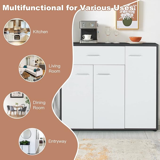COSTWAY Buffet Sideboard Storage Cabinet, 2 Door Cabinets, Large Drawer - Image 7
