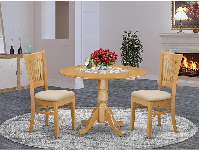 East West Furniture DLVA3-OAK-C 3 Piece Dining Set Contains a Round Dining Room - Image 6