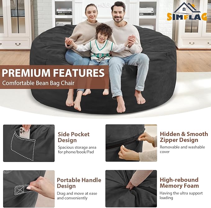 6FT Bean Bag Chair, Large Bean Bag Chairs - Image 4