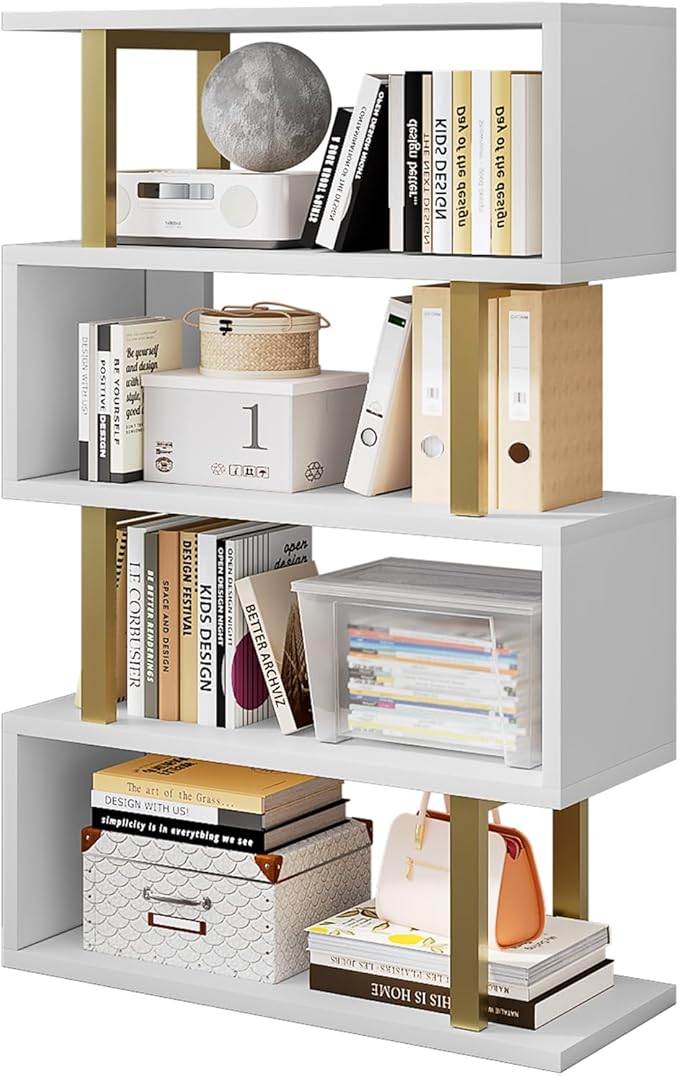 SORCEDAS Bookshelf Geometric Bookcase S Shaped Industrial Bookshelf Storage by SpecialYourHome