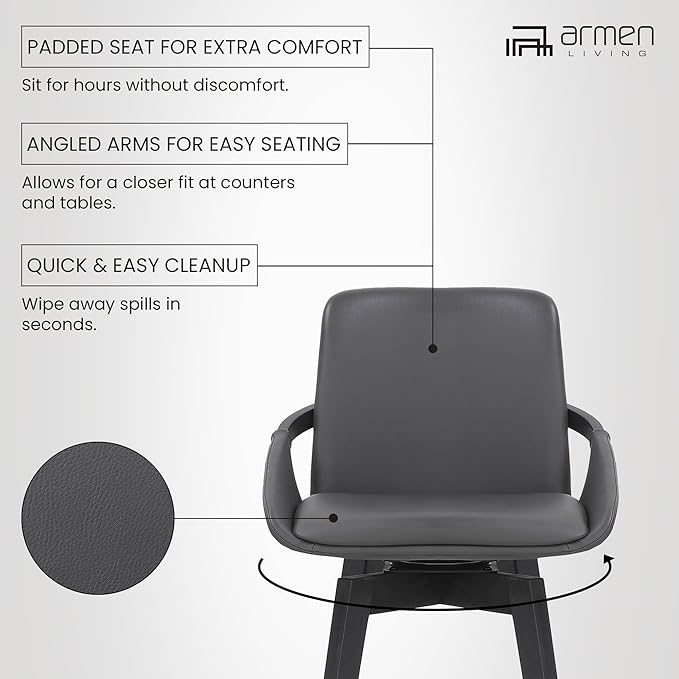 Armen Living Baylor Mid Century Modern Swivel Bar Stool - Image 7