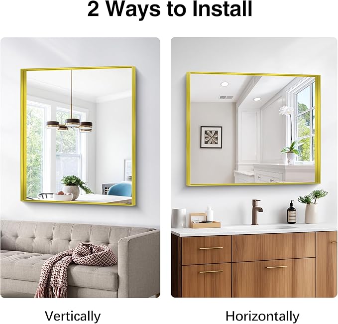 Gold Bathroom Mirror, 30x36 Inch Rectangular Framed Mirror, Large Wall Mounted - Image 5