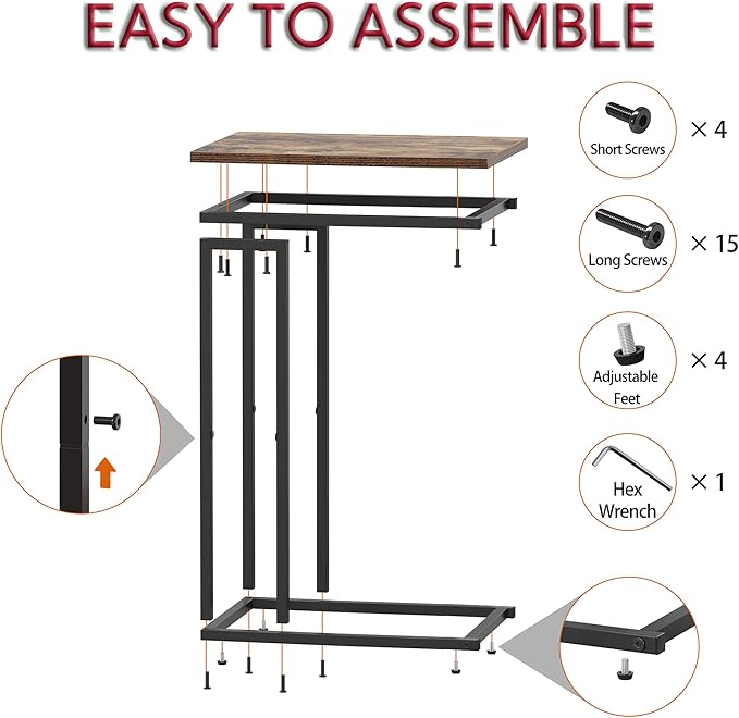 Yusong Small C Shaped End Table, Slim Couch Side Tables Slide Under Sofa Bed - Image 7