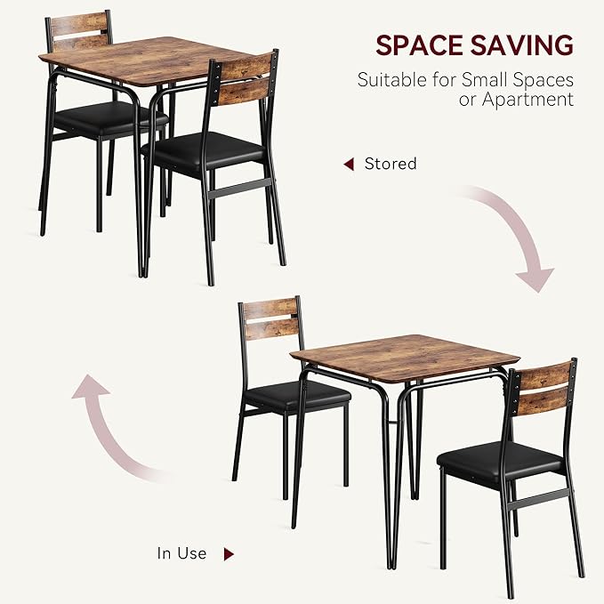 Dining Table for 2, Small Table and Chairs Set of 2, Square Dinette Set for 2 - Image 6