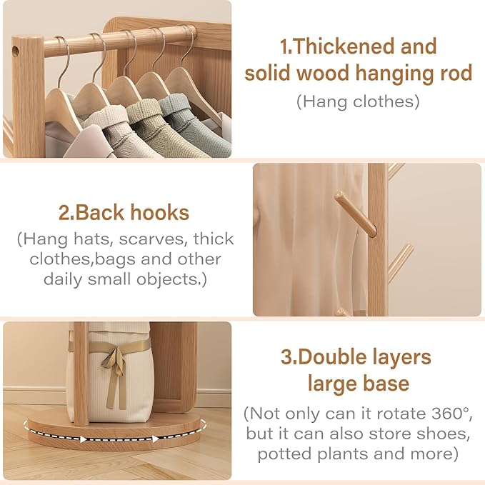 70"x16"Full Length Mirror with Stand, Coat Rack with Mirror, Solid Wood Floor - Image 4