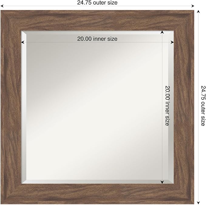 Amanti Art Brown Wall Mirror 25x25 Pia Medium Brown Square Bathroom Mirror - Image 3