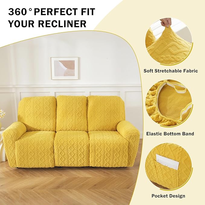 vctops 8 Pieces Geometric Jacquard Plush Recliner Sofa Covers Soft Fuzzy Fluffy - Image 4