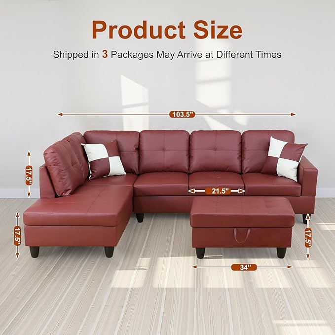 Osparple L Shaped Couch Faux Leather Sectional Couches - Image 2