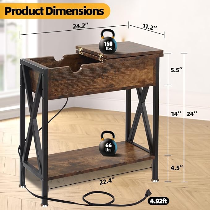 TooCust End Tables Living Room Set of 2, Narrow Side Table - Image 3