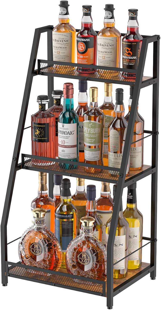 3-Tier Trapezoid Liquor Stand for Home Bar, Stepped Wine Rack Freestanding by Hayexiha