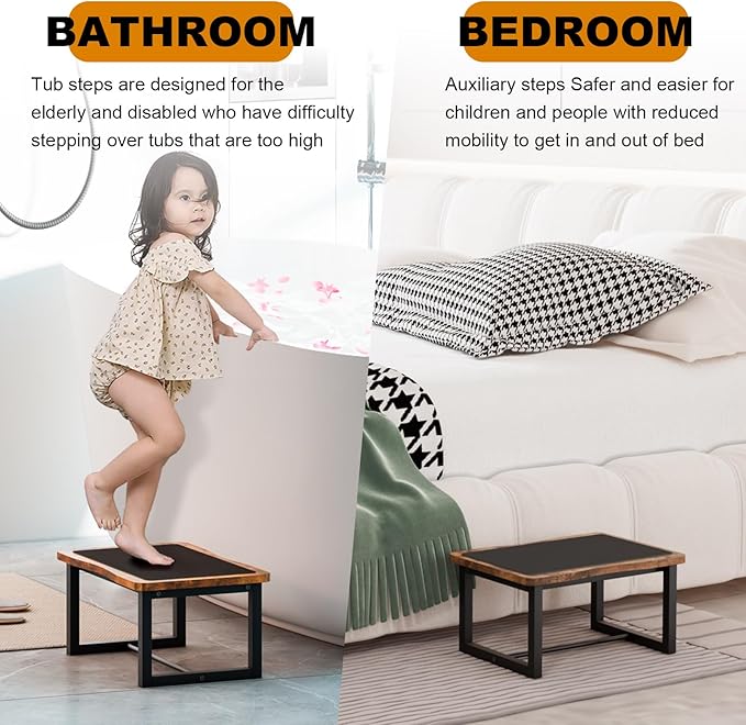 Wooden Step Stool with Non-Slip mat, Bed Steping Stool - Image 5