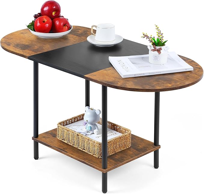 Coffee Tables for Living Room, 2-Tier Small Coffee Table Farmhouse Oval Center - Image 7