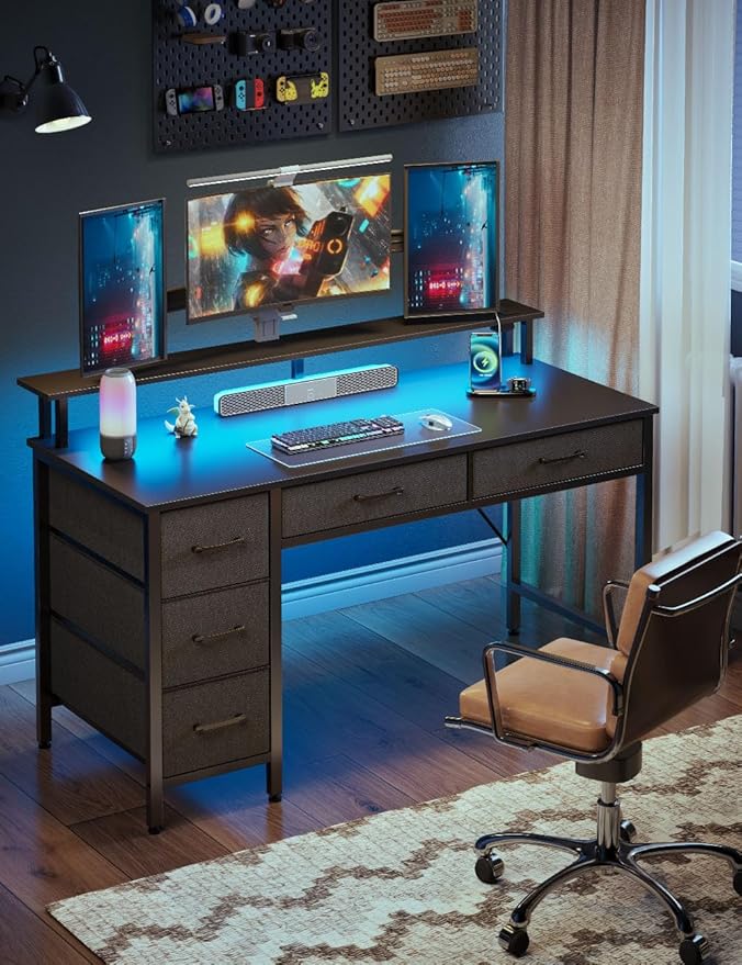 Seventable Computer Desk with Power Outlets & LED Light, 55 inch Home Office - Image 2