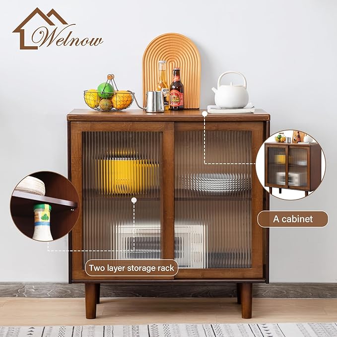 Welnow Buffet Cabinet, Bamboo Sideboard - Image 5