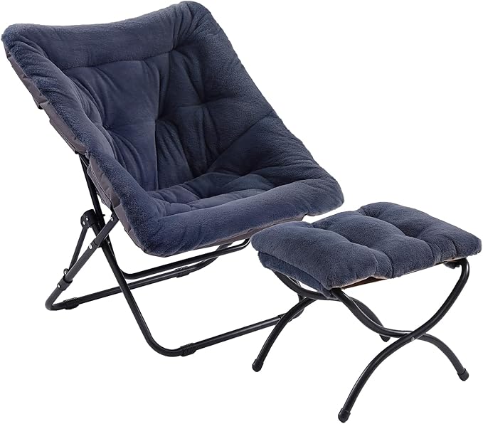 Comfy Folded Chair with Ottoman, Oversized Folding Faux Fur Chair Soft Furry by Givjoy