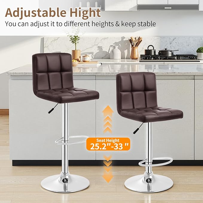 BestOffice Bar Stools Set of 2, Adjustable PU Leather Swivel Barstools - Image 4