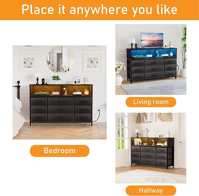 Black Dresser for Bedroom, 9 Drawers Led Dresser TV Stand - Image 7