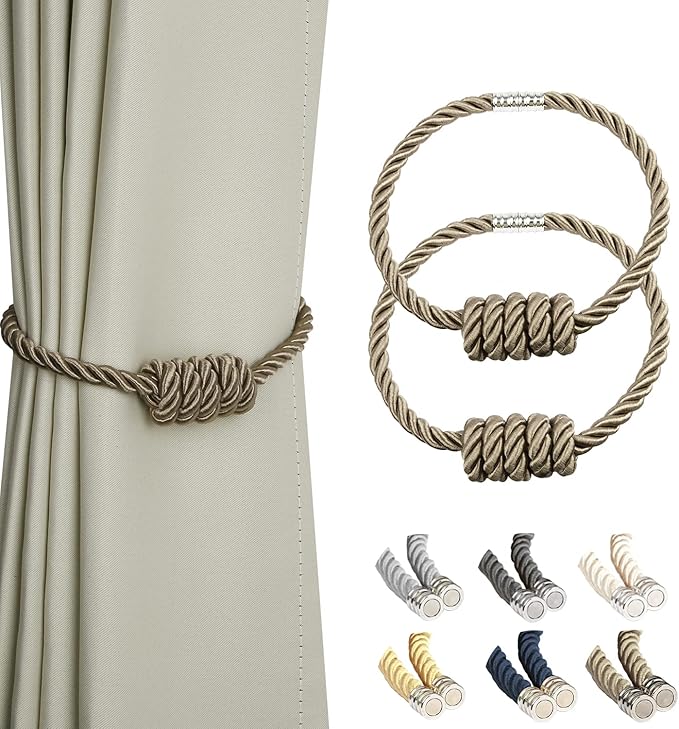 BEL AVENIR Magnetic Curtain Tiebacks, Decorative Drapery Holdbacks Modern Woven by BELAVENIR