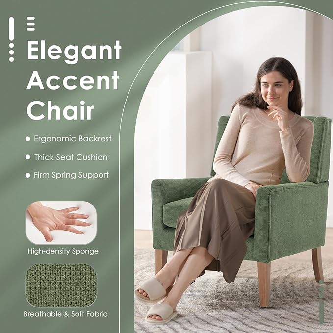 COLAMY Modern Wingback Living Room Chair Set of 2, Upholstered Fabric Accent - Image 4