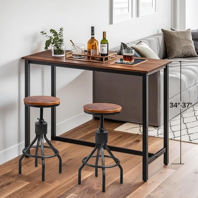 Set of 2 Industrial Bar Stool-Vintage Counter Dining Chair-Swivel Stools-Tall - Image 2