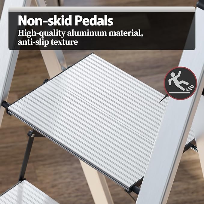 KINGRACK Aluminium 5 Step Ladder, Lightweight Step Stool - Image 2