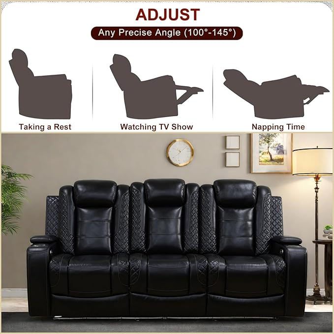 Leather Recliner Sofa Couch, 3-Seater Home Theater Seating Reclining Sofa - Image 5