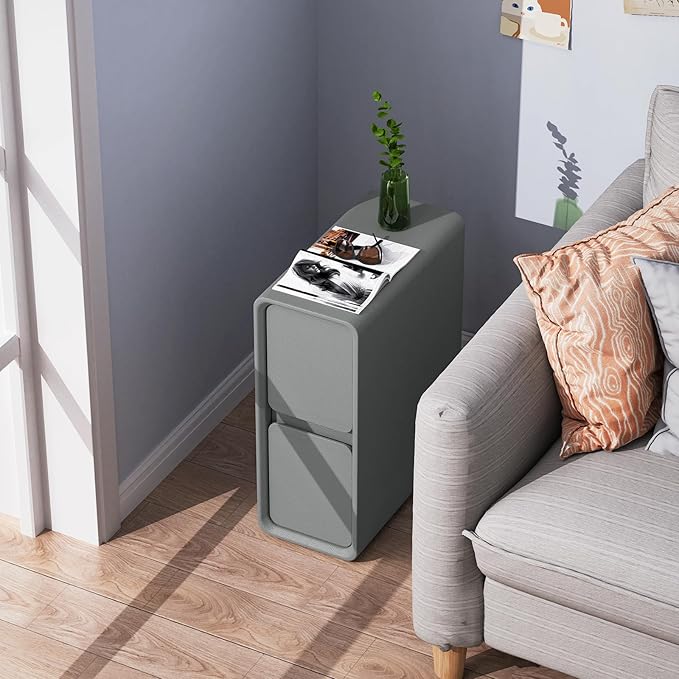 VICITON Modern Narrow Faux Leather Nightstand, Solid Wood Drawer, Storage - Image 8