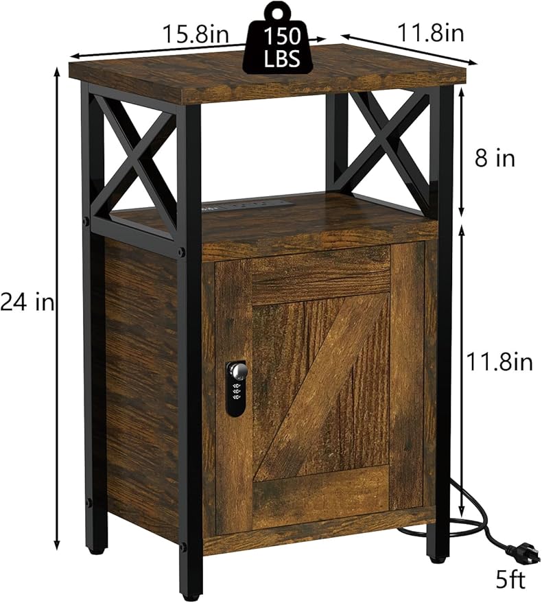 Wooden Nightstand with Lock, Bed Side Table with Drawers, Bedside Table with - Image 3