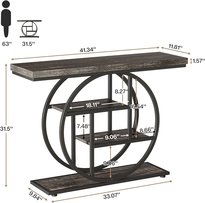 Tribesigns 41.3" Console Table, Industrial 4-Tier Sofa Table Entryway Table - Image 2