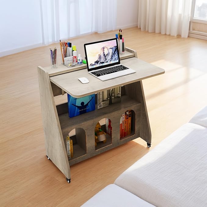 Pmnianhua Portable Mobile Desk on Wheels, Mobile Workstation, Rolling Computer - Image 3