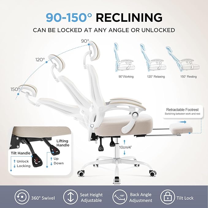 Ergonomic Office Chair with Footrest, Ultra Thick Reclining Desk Chair with - Image 6