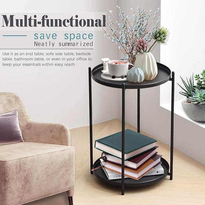 Round Side Table, 2-Tier Small Round Table, Round end Table, Nursery Side Table - Image 6