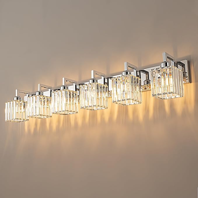 Modern Bathroom Vanity Light 6-Lights Chrome Crystal Wall Lamp Bathroom Modern by FDPBY
