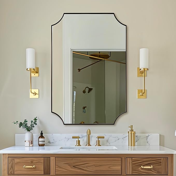 ANDY STAR Brushed Bronze Bathroom Mirror, 24x36 Inch Scalloped Mirror by ANDYSTAR