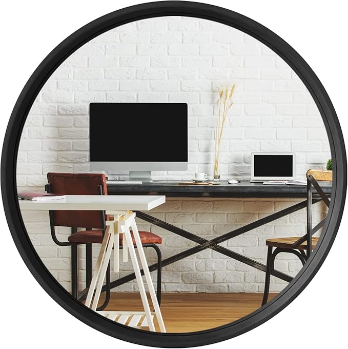 HOMECOOKIN Wood Round Wall Mirror, Large Circle Rustic Accent Decor Mirror - Image 8