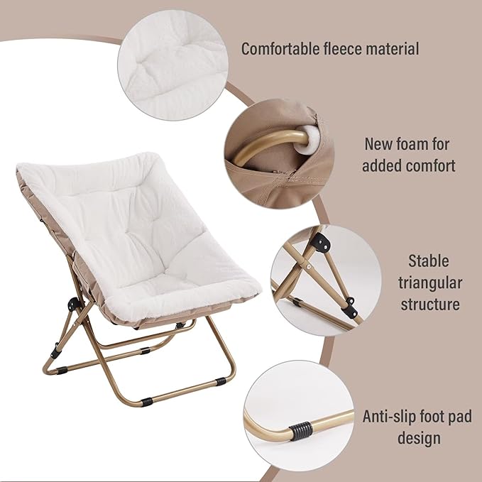 Tiita Comfy Folded Chair, Soft Faux Fur Oversized Folding Accent Chair - Image 4