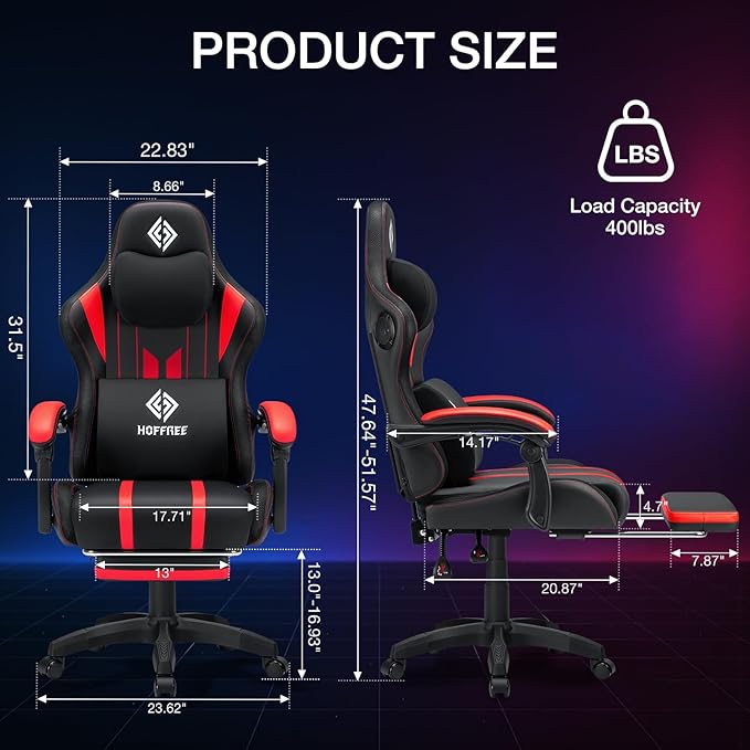HOFFREE Gaming Chair with Music Rhythm RGB LED Lights and Bluetooth Speakers - Image 2