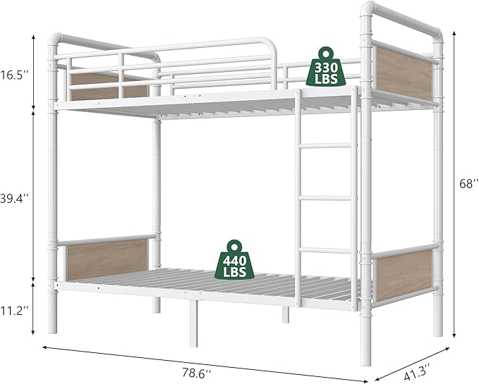 Metal Bunk Bed Twin Over Twin, Industrial Bunkbeds Heavy Duty Bed - Image 2