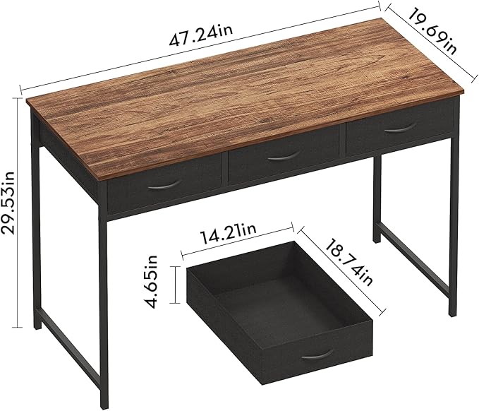 WOHOMO Computer Desk with 3 Drawers, 47.2 Inch Bedroom Desk with Storage - Image 2