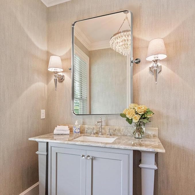 MOON MIRROR 24" x 36" Brushed Nickel Metal Framed Pivot Rectangle Bathroom - Image 6