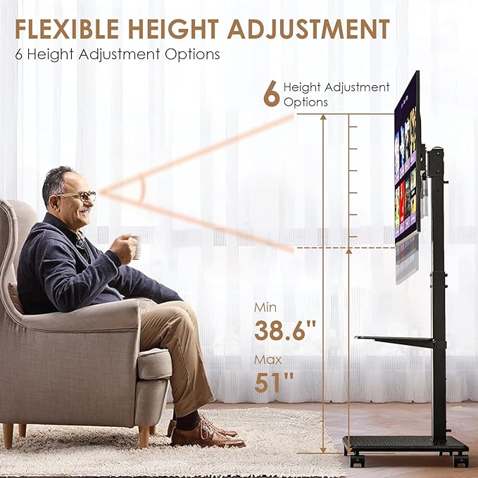 Mobile TV Stand with Wheels, Swivel Rolling TV Stand - Image 5