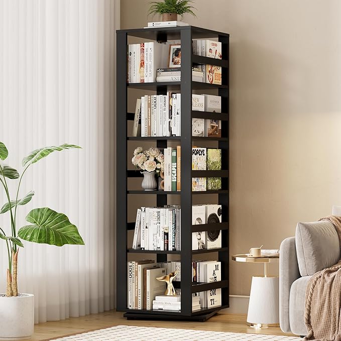 Homykic Rotating Bookshelf, Bamboo 360 Display Spinning Bookshelf Tower - Image 2