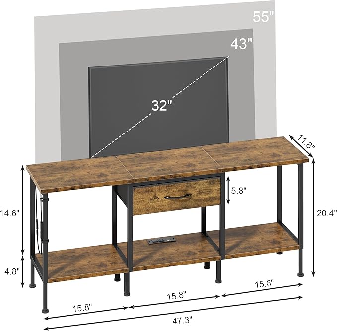 LED TV Stand with Power Outlet and Fabric Drawer - Image 2