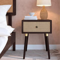 Bme Nipe Solid Wood and Rattan Nightstand, Fully Assembled, Woven Cane End Table by Bme