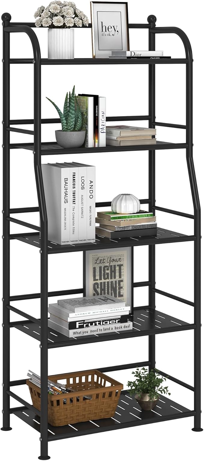 5 Tier Metal Shelf Storage Shelves Living Room Bookshelf Bathroom Corner by FKUO