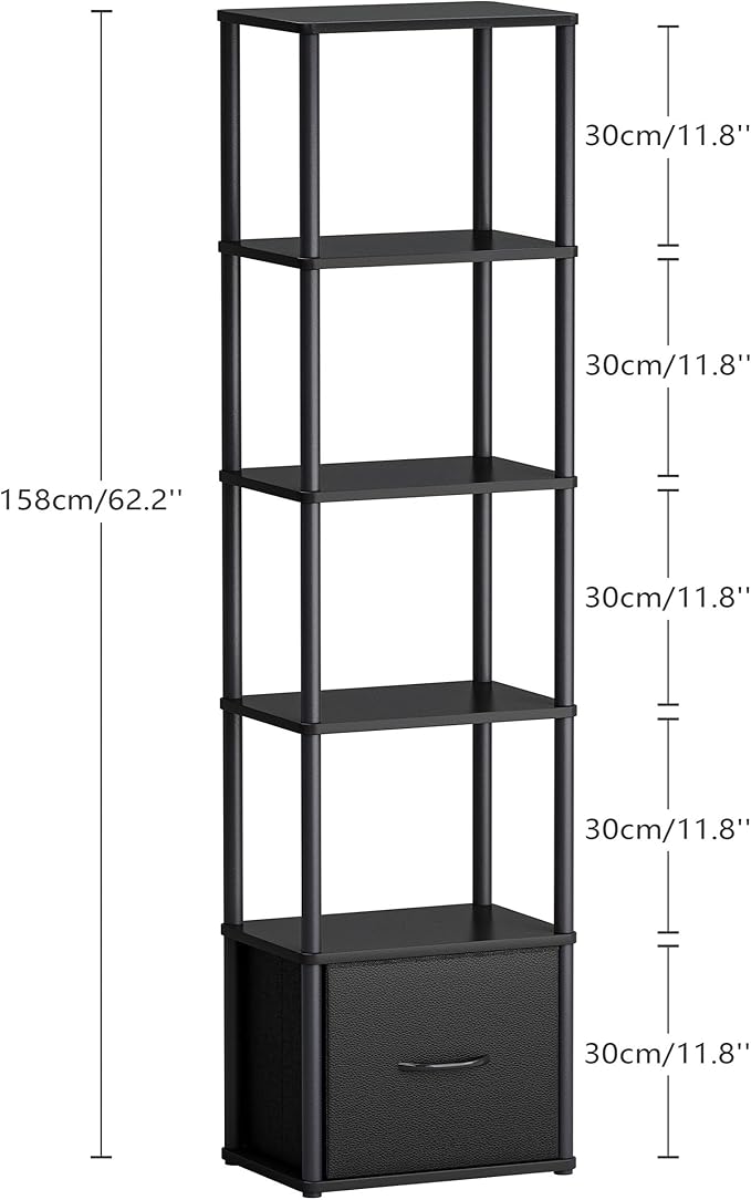 6-Tier Bookshelf with Drawer, Narrow Bookshelves Organizer, Floor Standing - Image 3