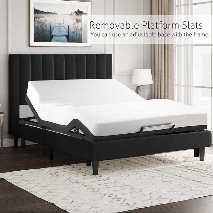 SHA CERLIN King Bed Frame/Velvet Upholstered Platform Bed Frame - Image 7